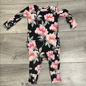 Posh Peanut Floral Black and Pink Kids Romper